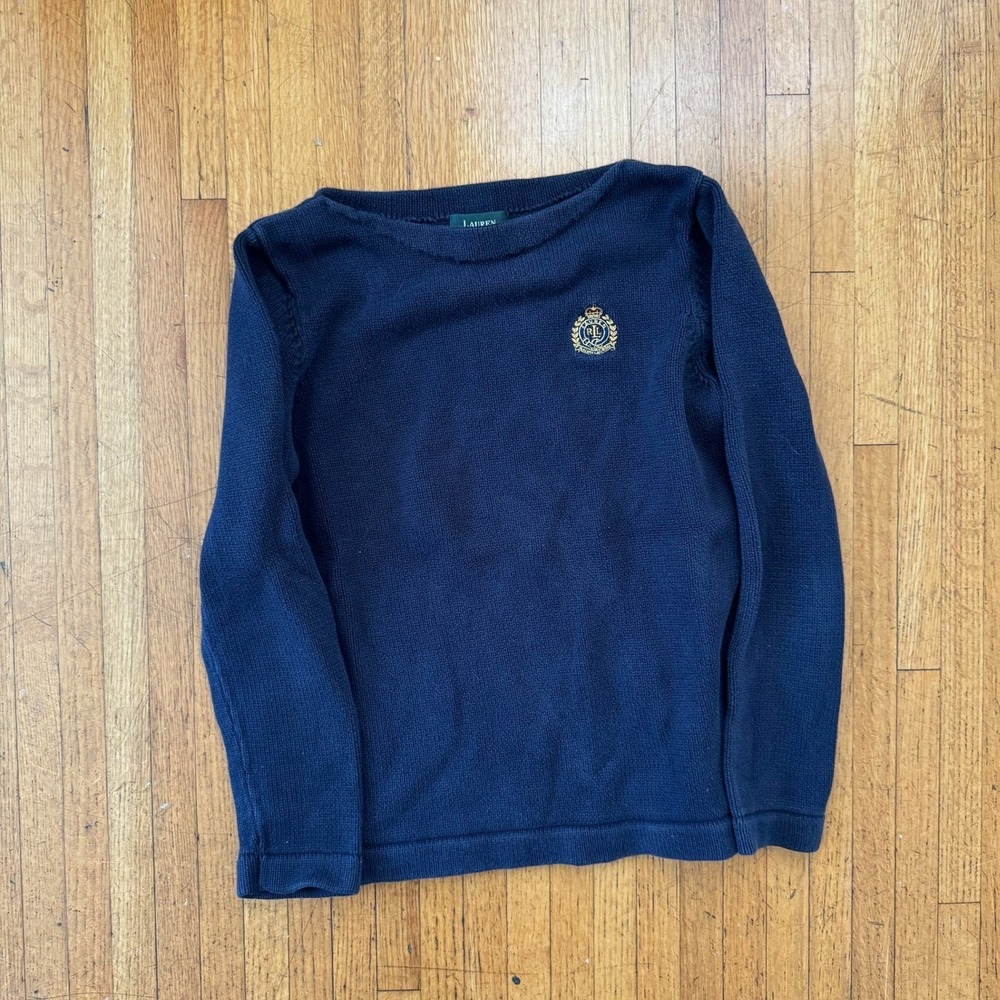 Lauren Ralph Lauren Sweater Women S Navy Good Crest Boat Neck Cotton Knit